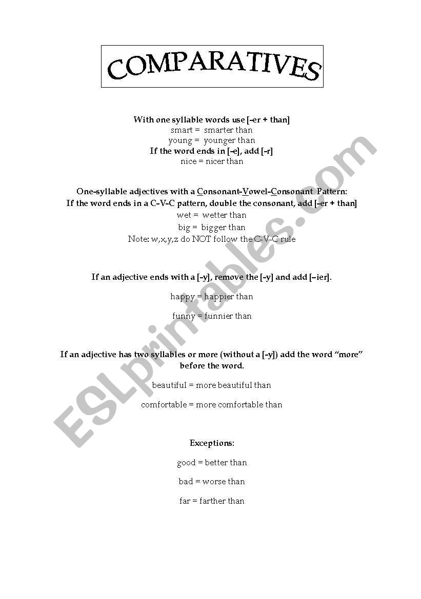 Comparatives worksheet