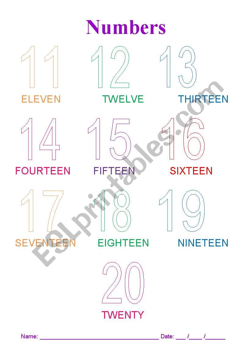 Numbers 11-20 worksheet