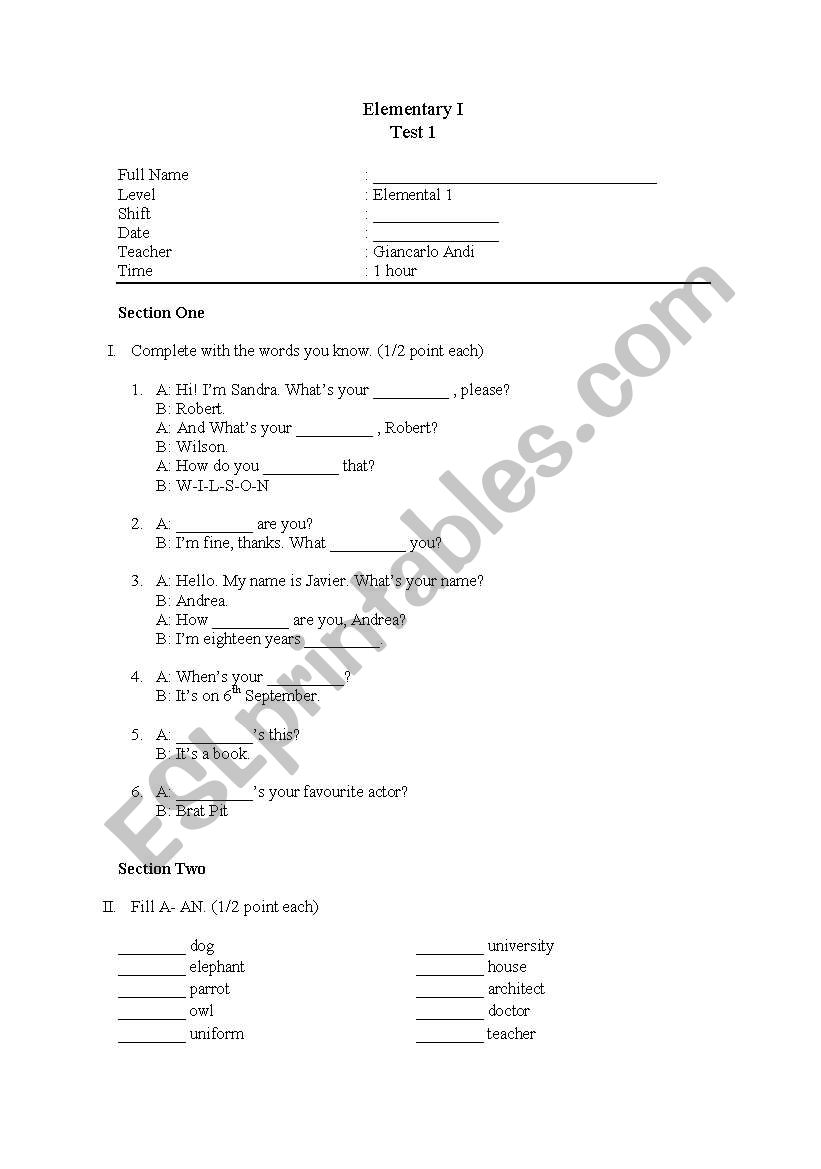 English Worksheets Basics Exersices