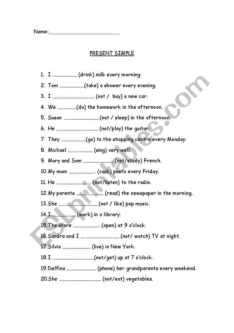 Present Simple worksheet