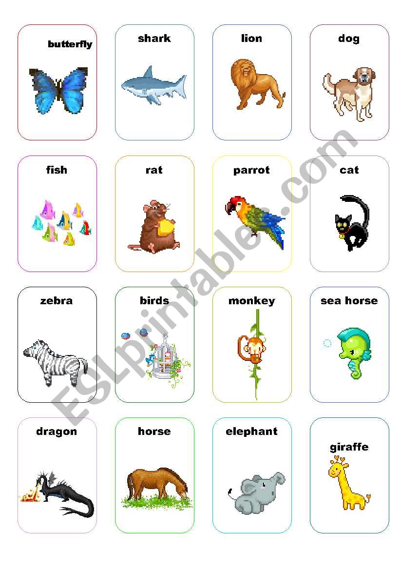 cards animals set 1 worksheet