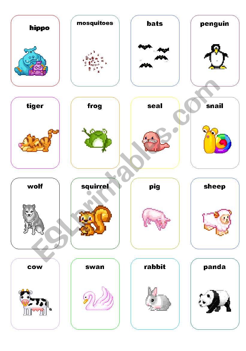cards animals set 2 worksheet
