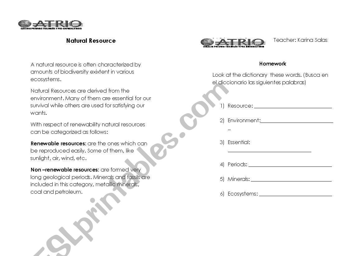 natural resources worksheet