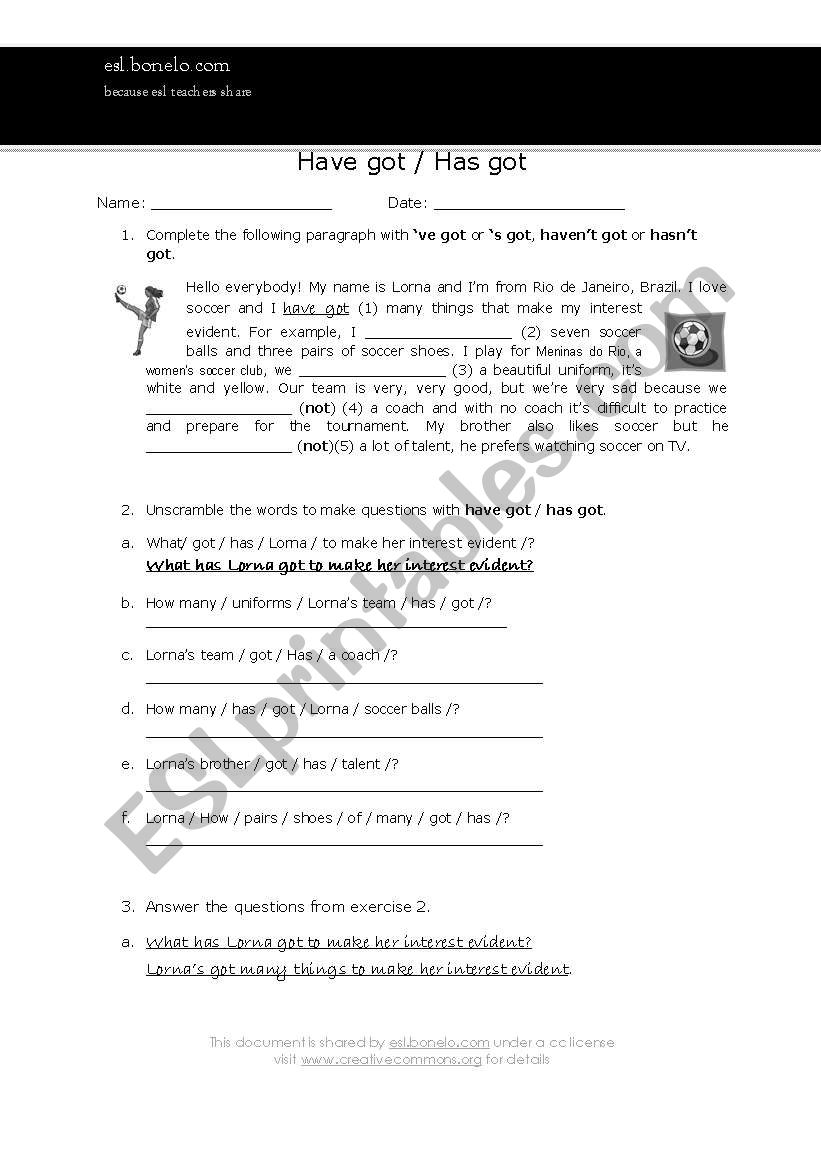 Have got - Possessive s worksheet