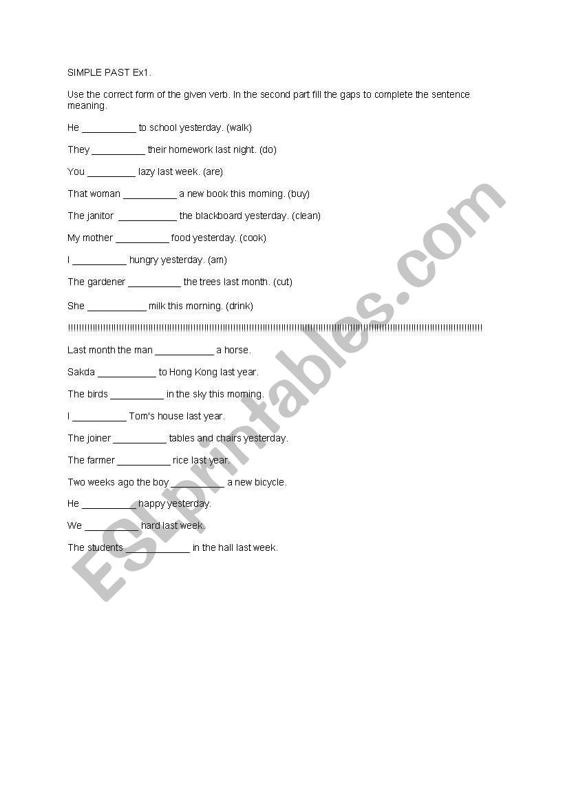 Gap filling worksheet