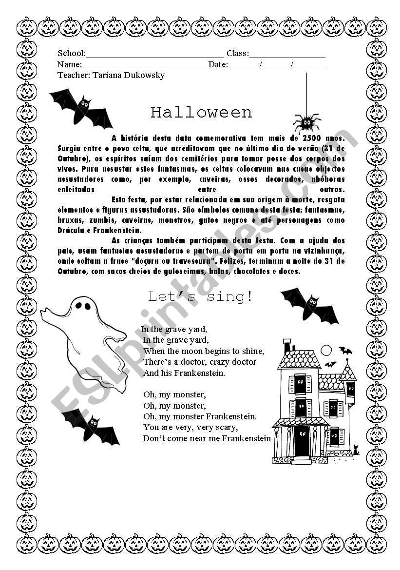 Holloween song worksheet