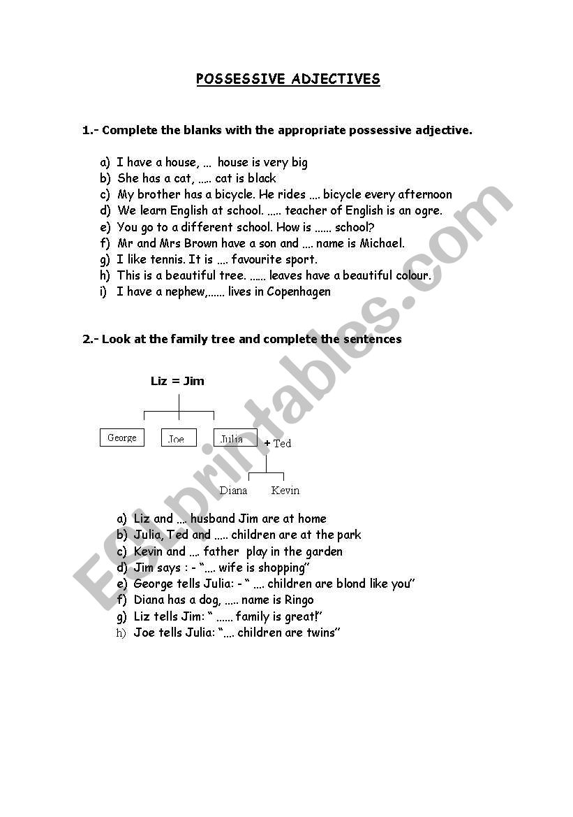 possessive adjectives worksheet