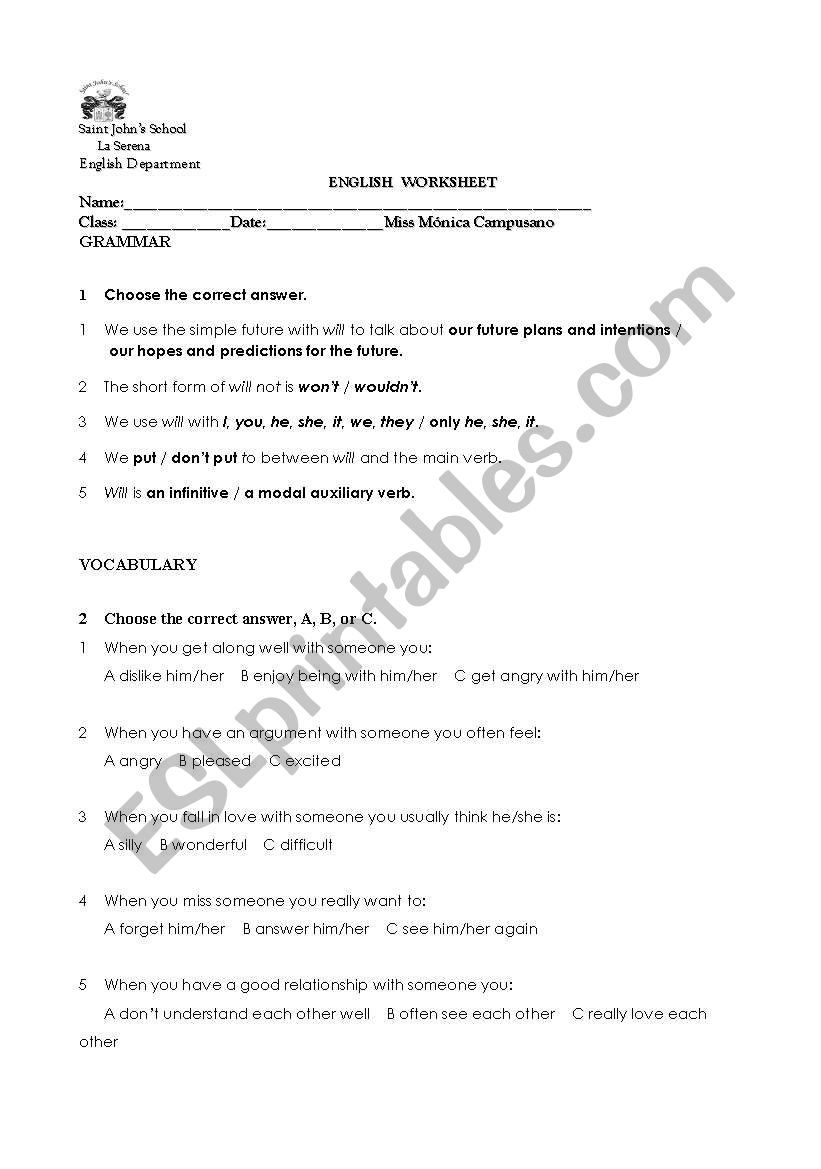 will/wont worksheet