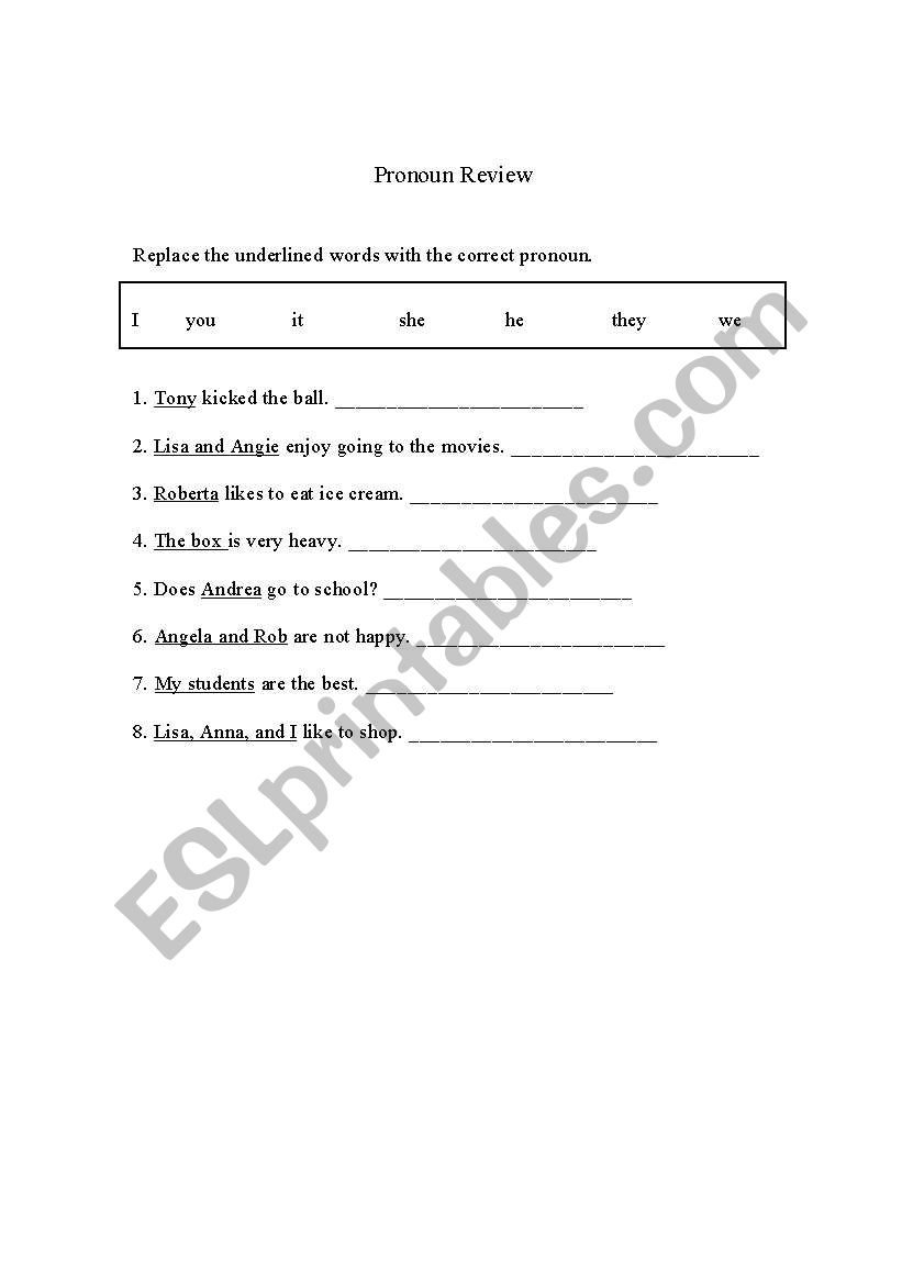 Pronoun Worksheet worksheet