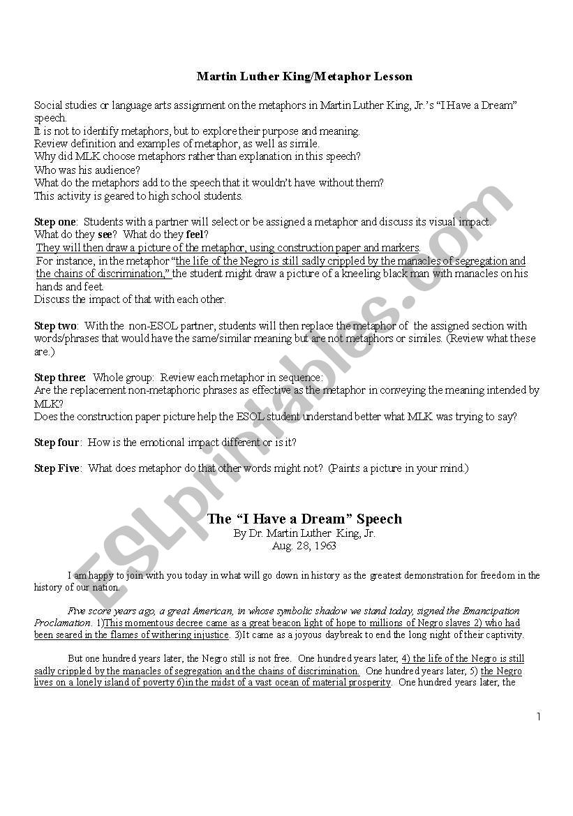 Metaphors in Martin Luther King, Jr.Â´s 