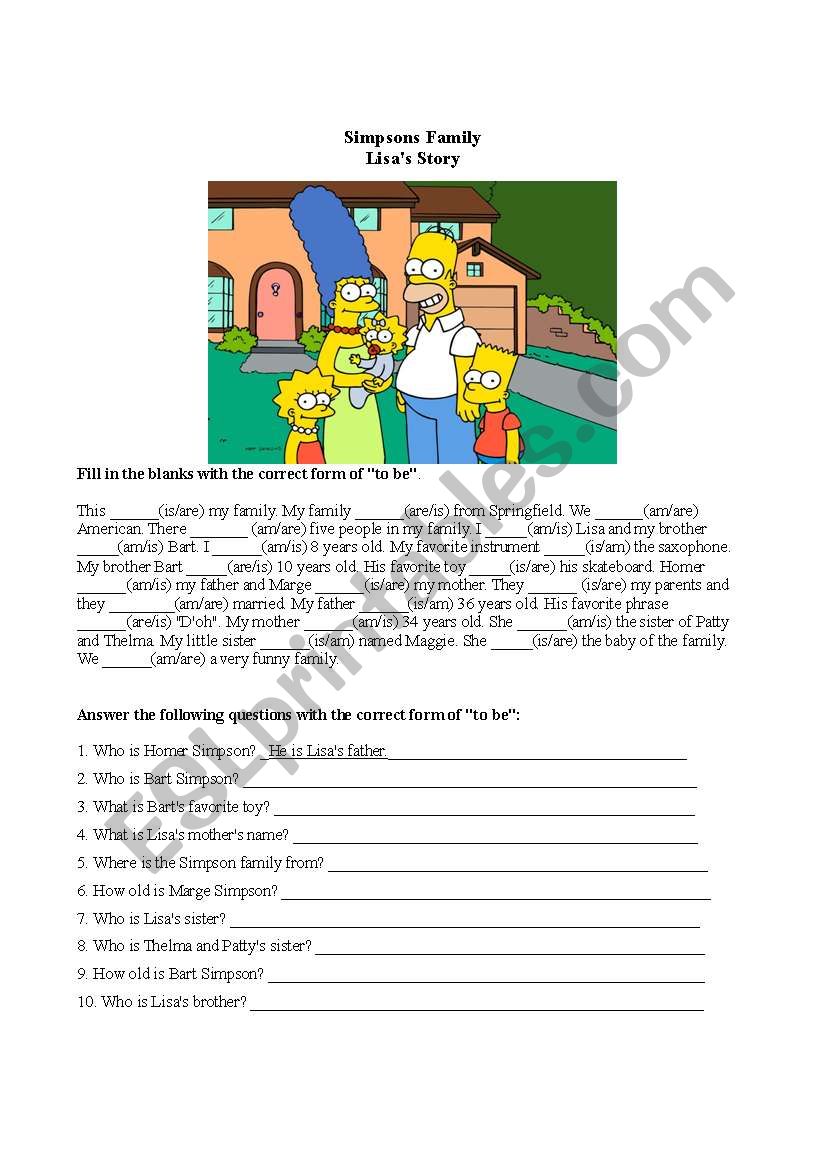 The Simpsons: Lisas Story worksheet