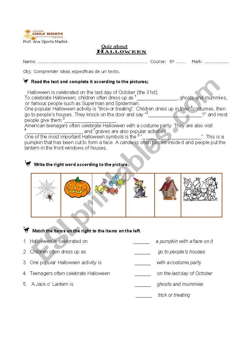 Halloween quiz worksheet