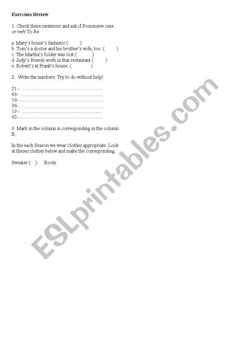 Possessive Case worksheet