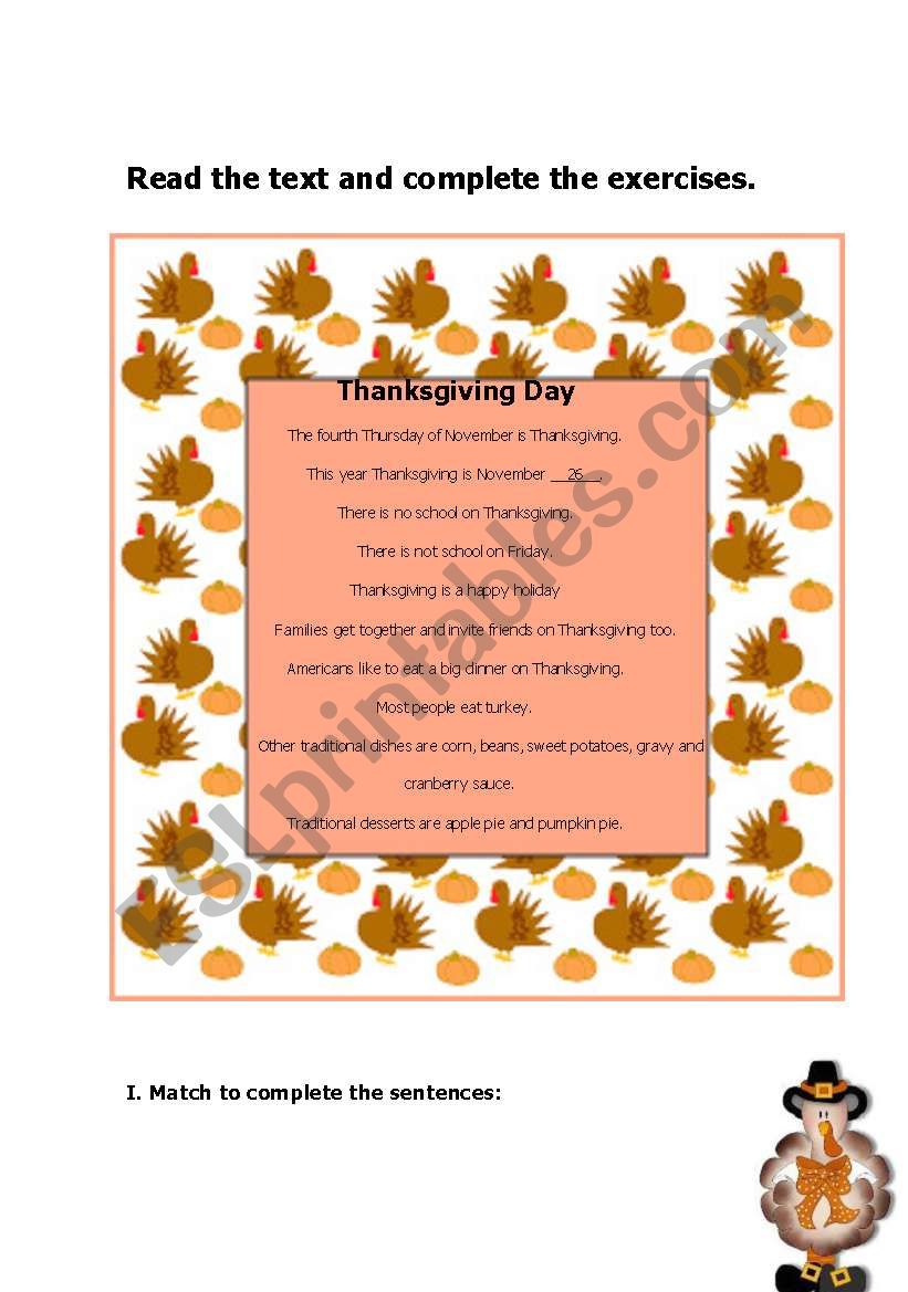 Thanksgiving Day worksheet