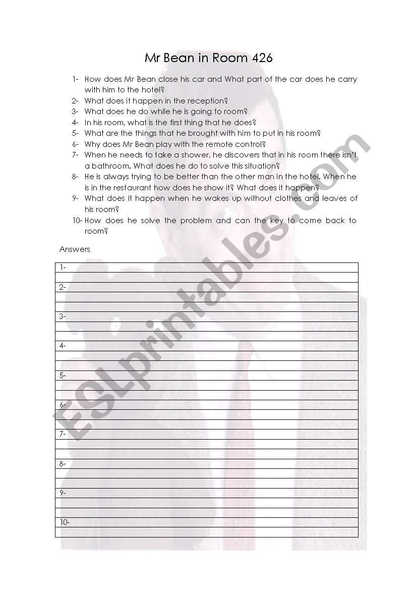 Mr Bean in: Romm 426 worksheet