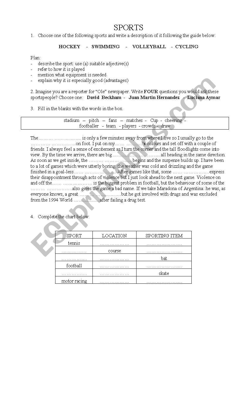 Sports worksheet