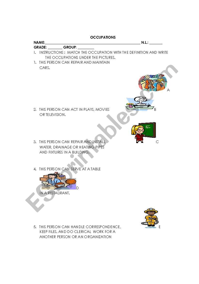 MATCH EXERCISE worksheet