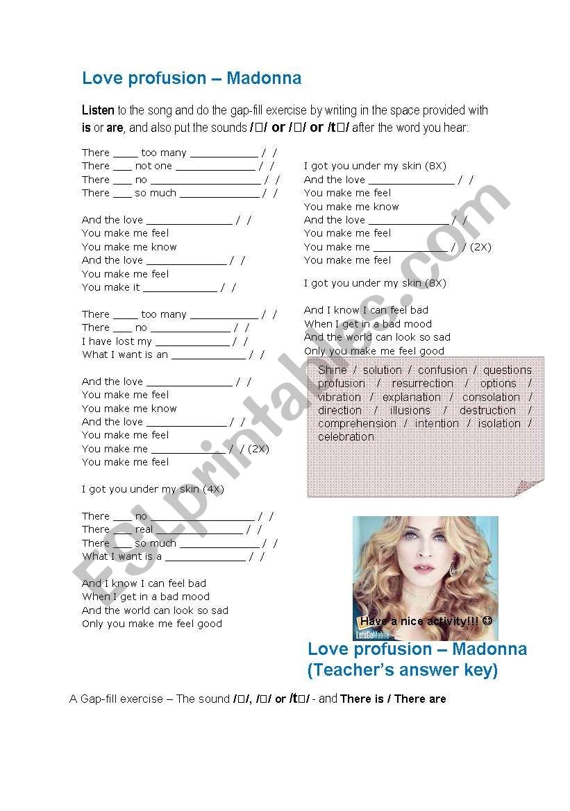 Love Profusion - Madonna worksheet