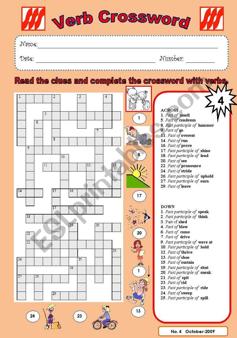 Verb crossword 4 worksheet