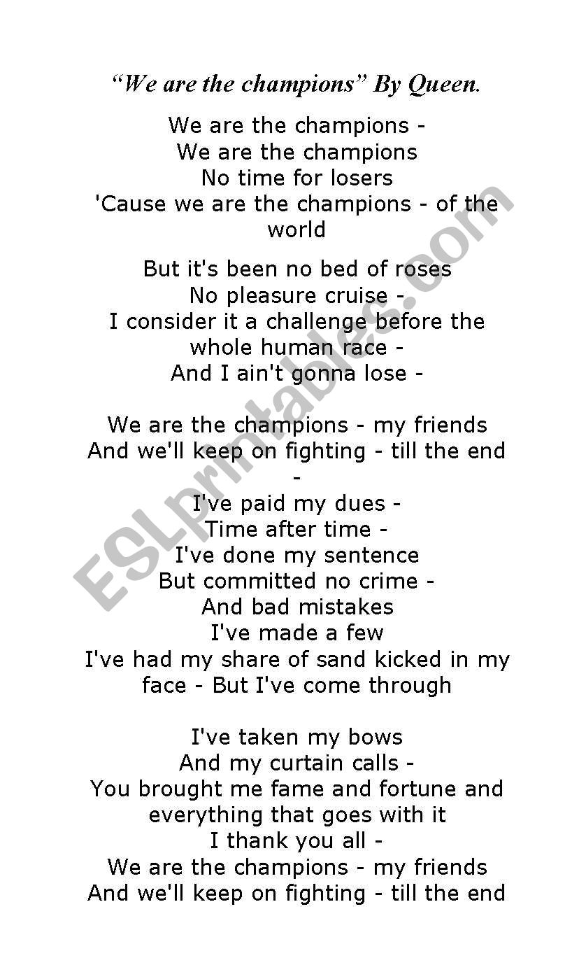 We are the champions - SONG worksheet