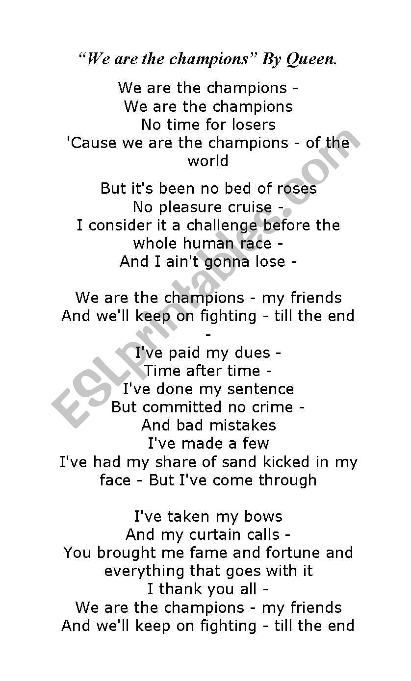 We are the champions - SONG worksheet