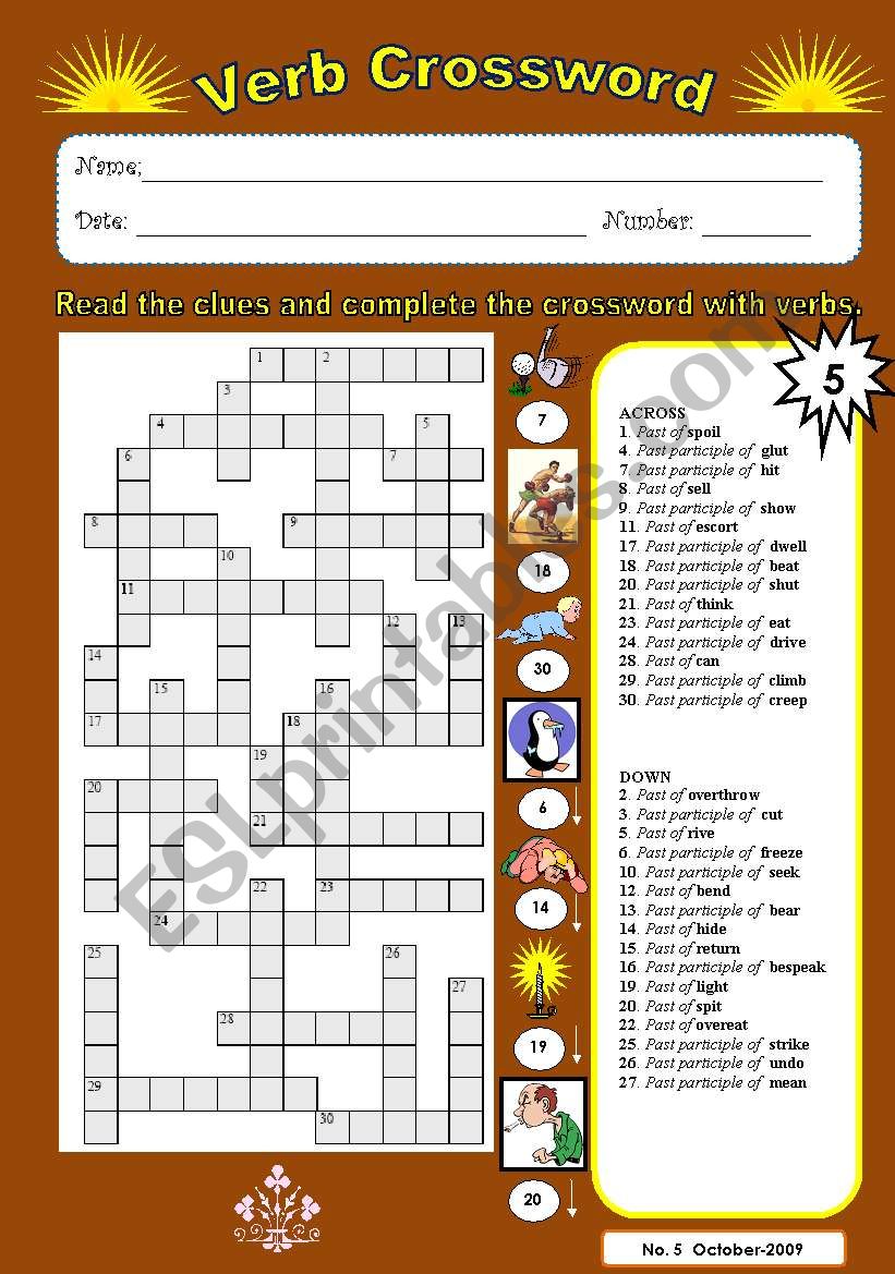 Verb crossword 5 worksheet