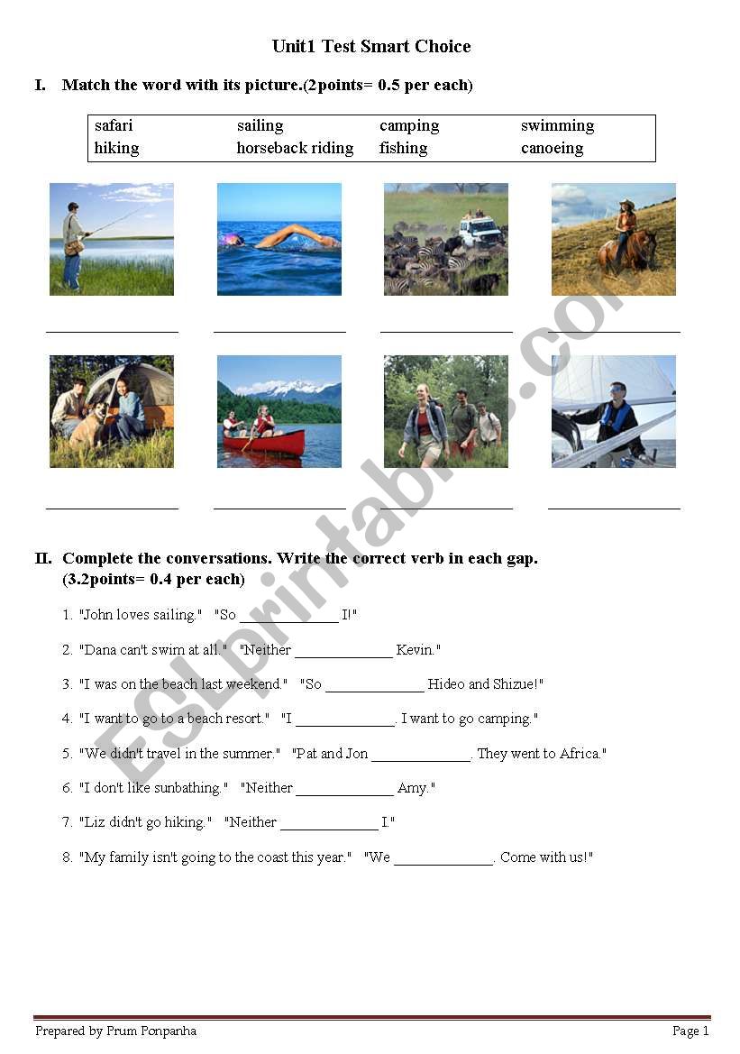 Unit Test worksheet