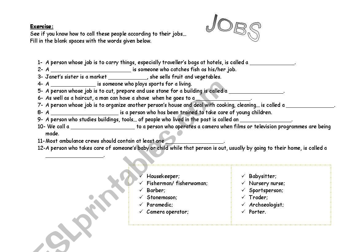 Jobs worksheet