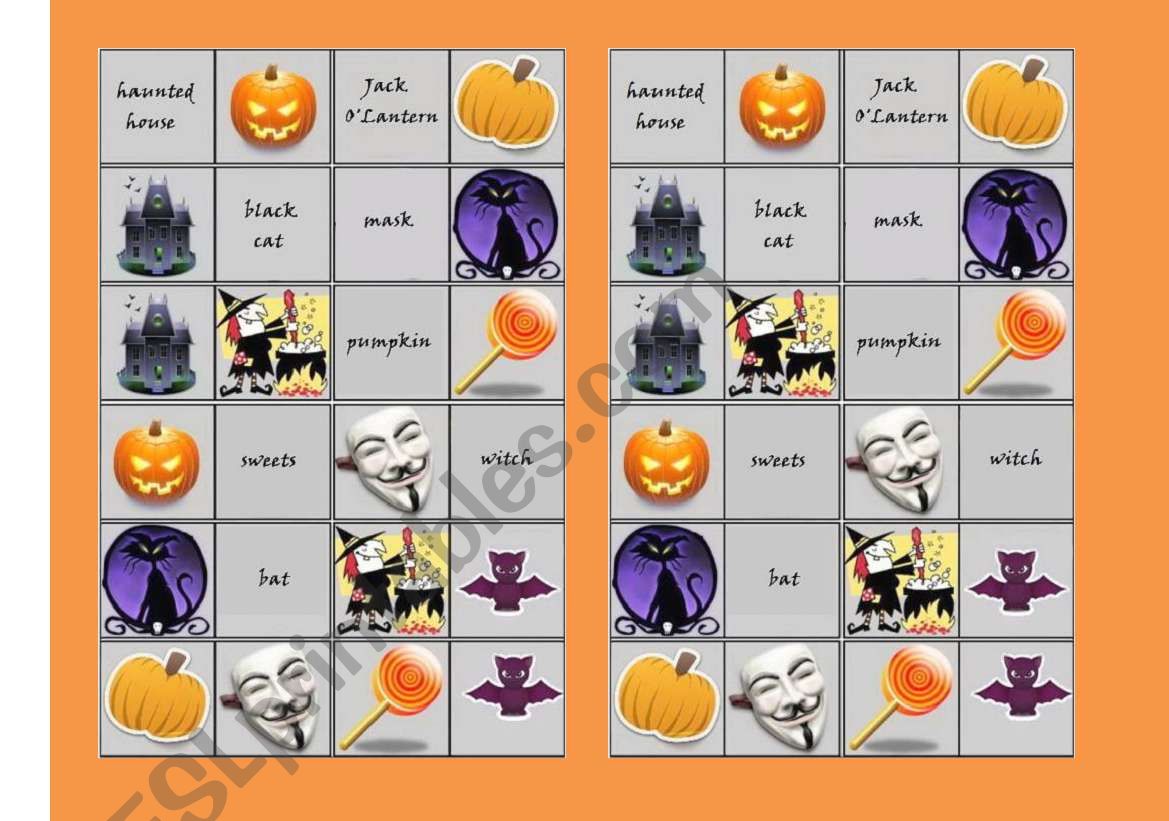 Halloween Dominoes with Words worksheet