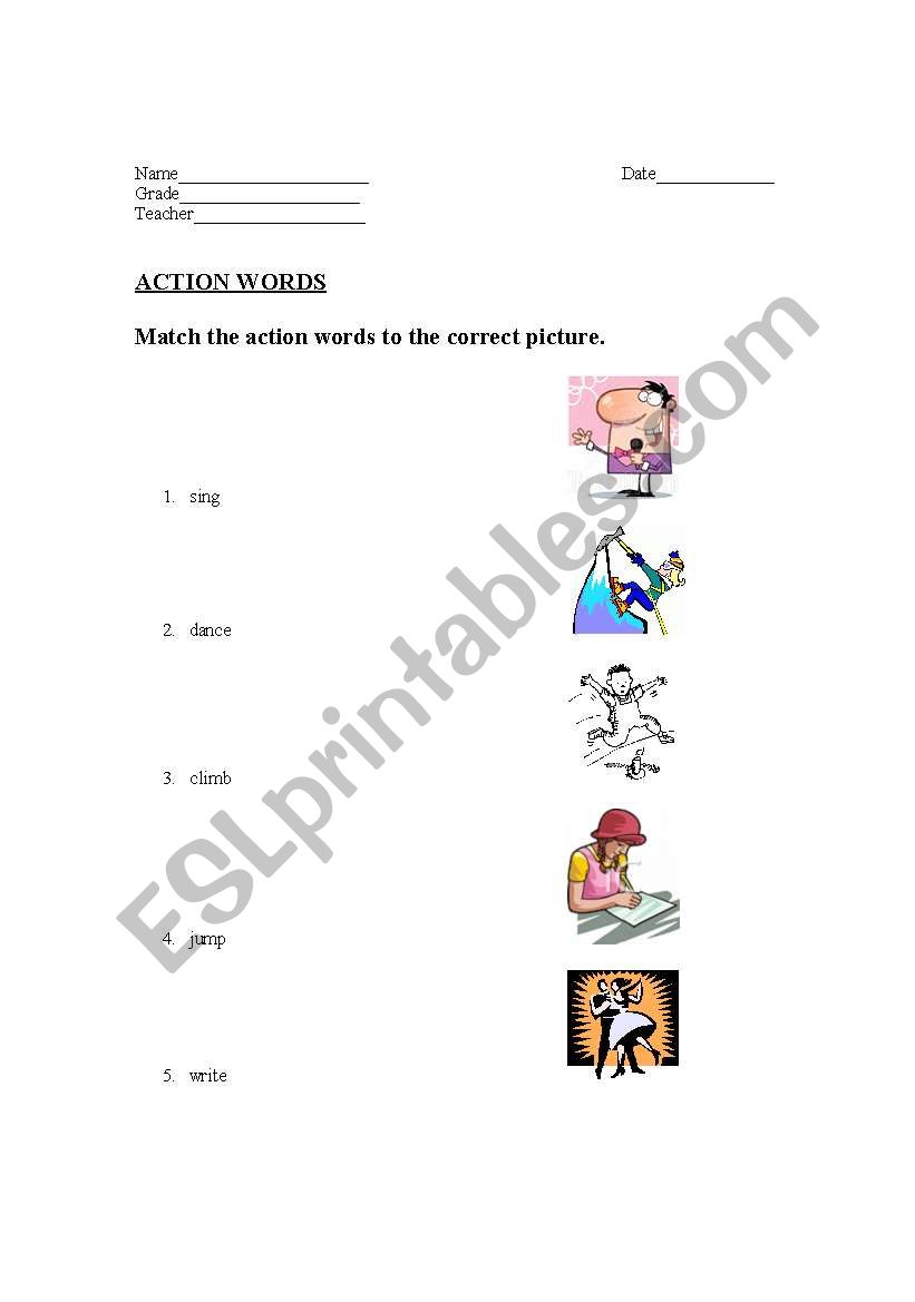 Action Words worksheet