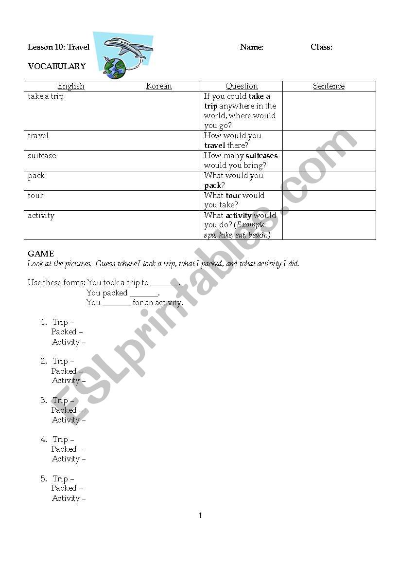 Travel worksheet