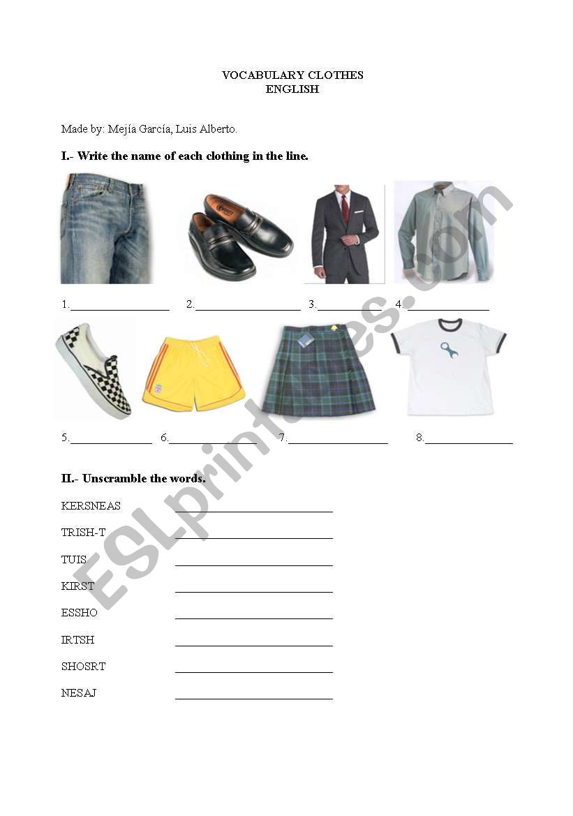 Clothes Scramble worksheet