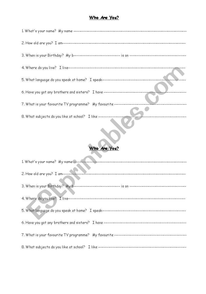 Who Are You? worksheet