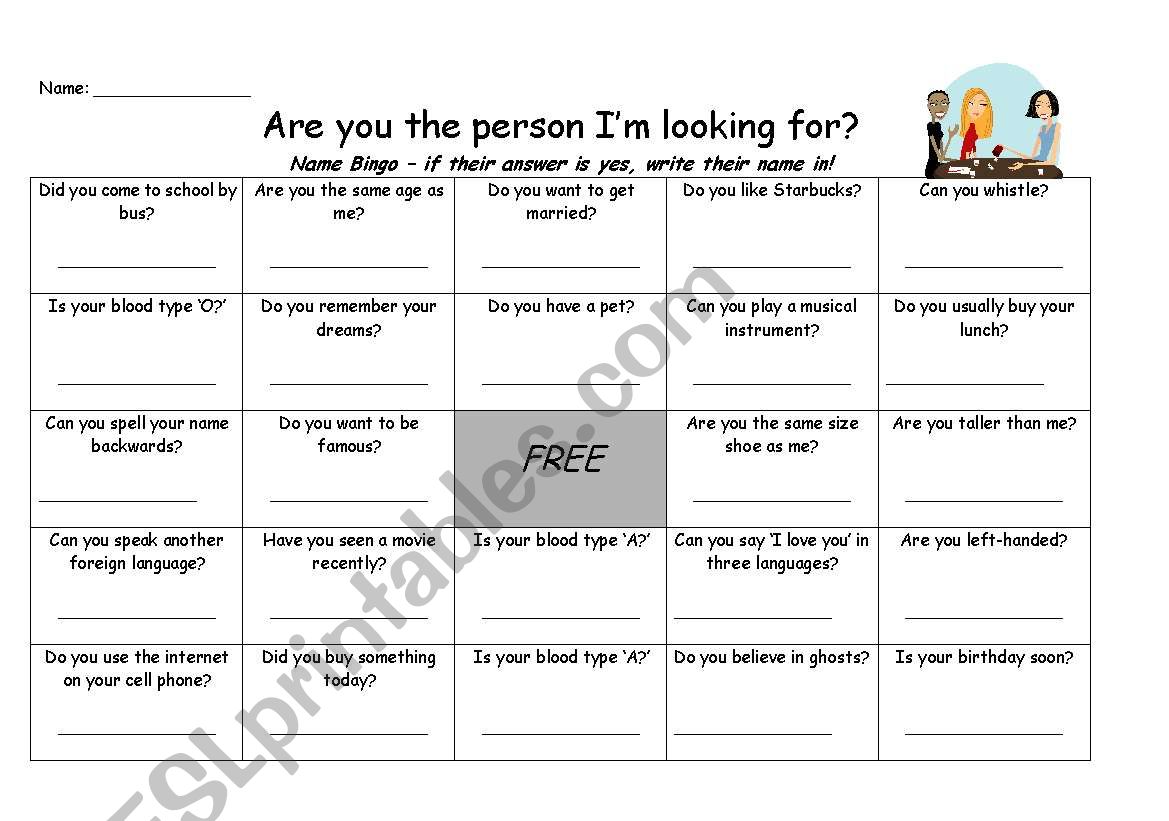 Introductions Bingo worksheet