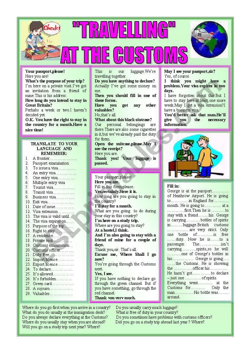 TRAVELLING-AT THE CUSTOMS worksheet