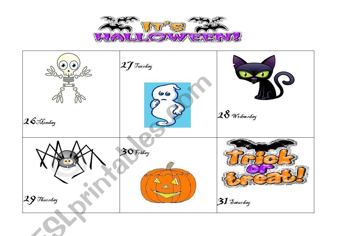 Halloween countdown worksheet