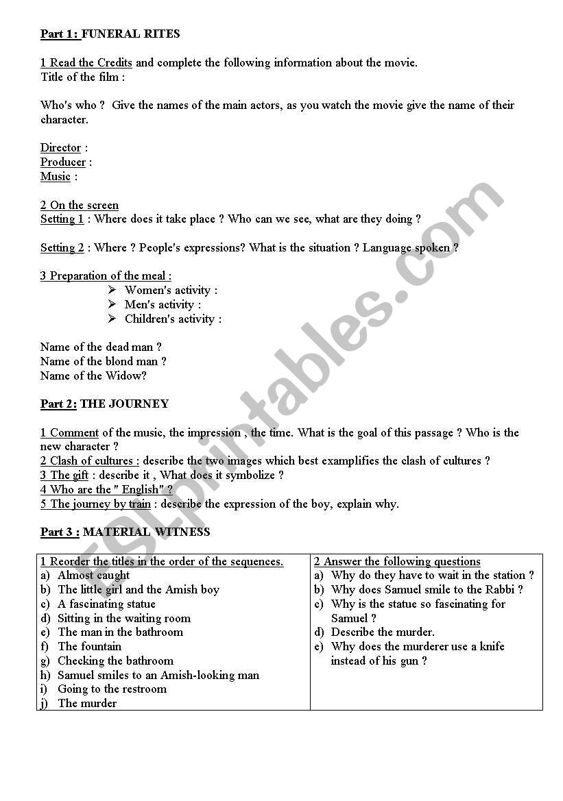 Witness worksheet