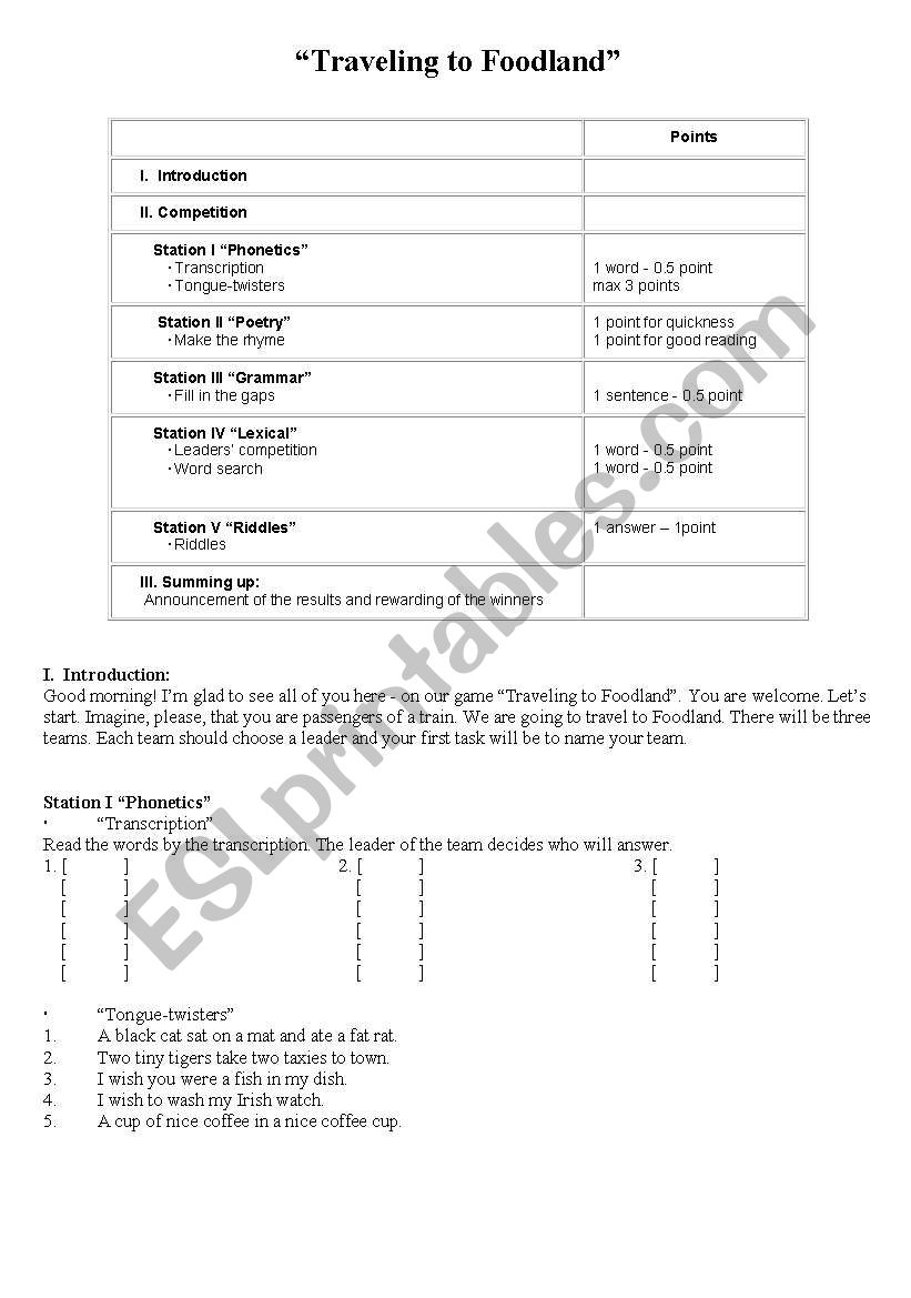 Traveling to Foodland worksheet