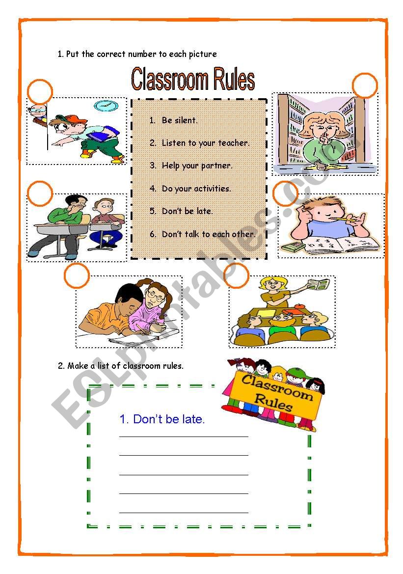 Classroom rules worksheet