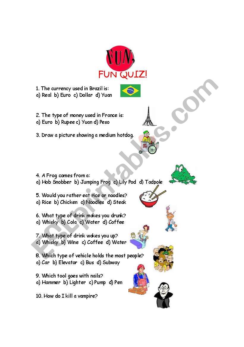 Fun ESL Quiz worksheet