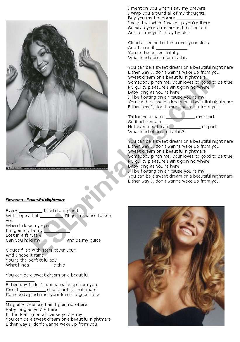 Beyonce, Beautiful Nightmare worksheet