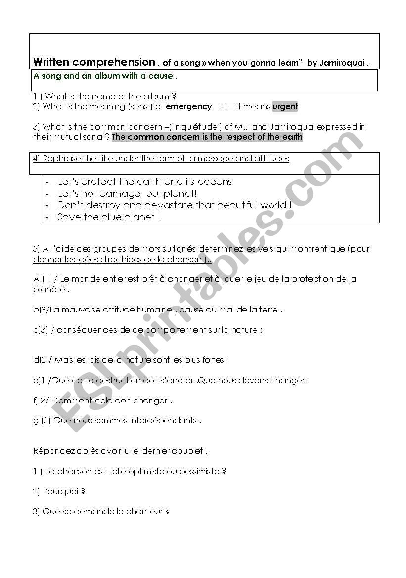 written comprehension of jamiroquai s song /When you gonna learn !