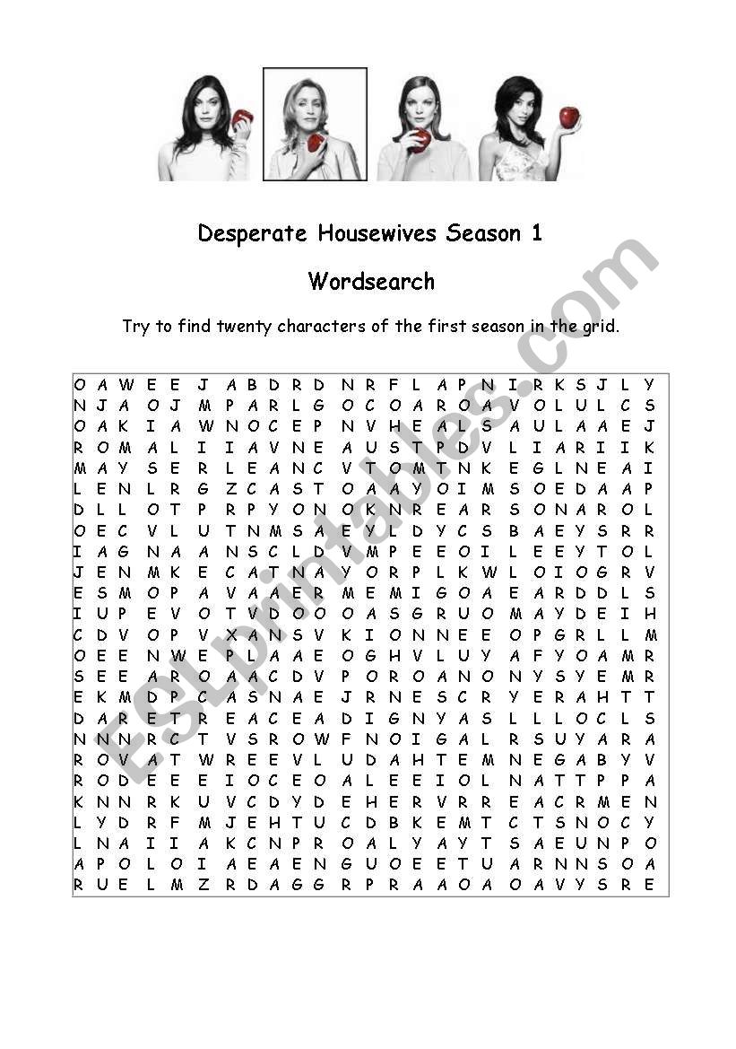 Wordsearch Desperate Housewives Season 1