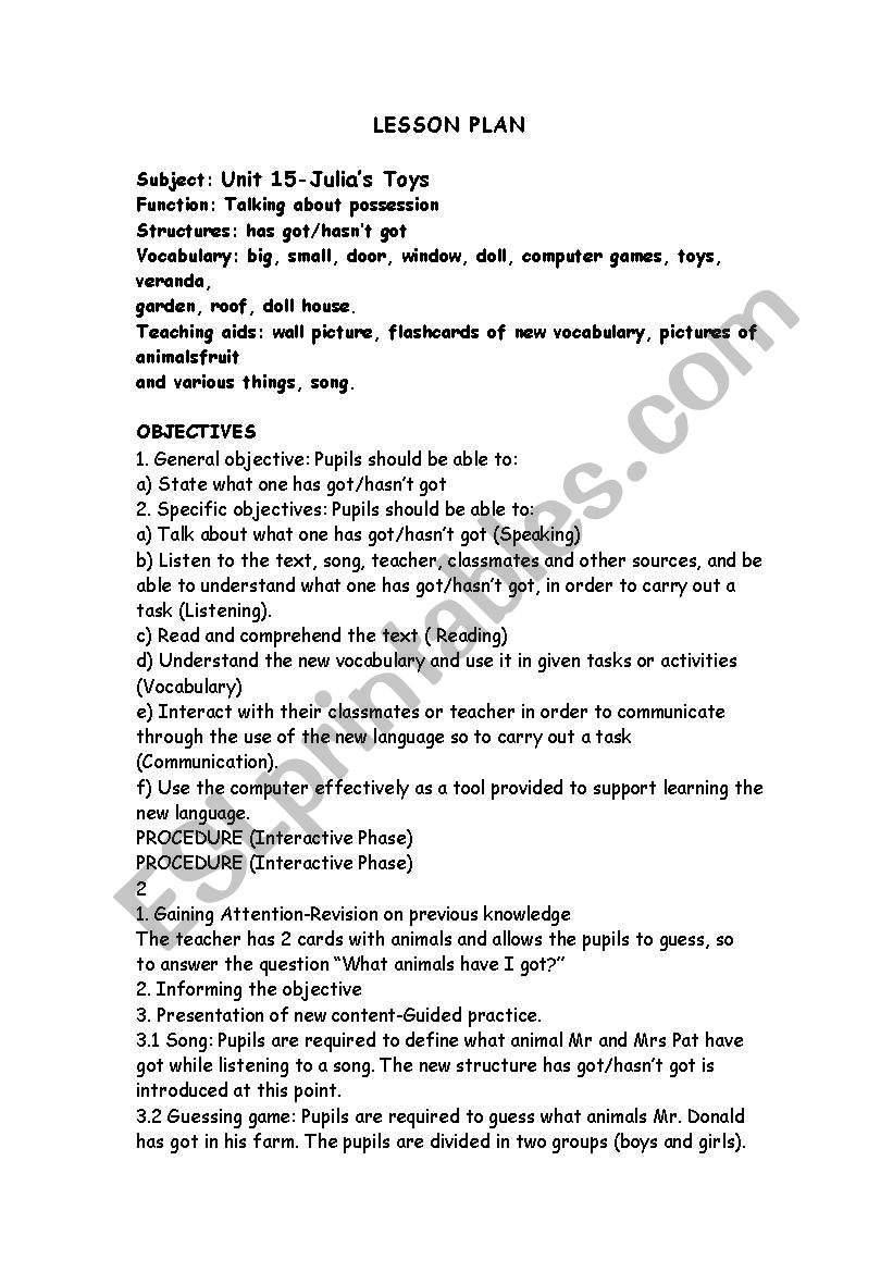 lesson plan for has hot-hasnt got