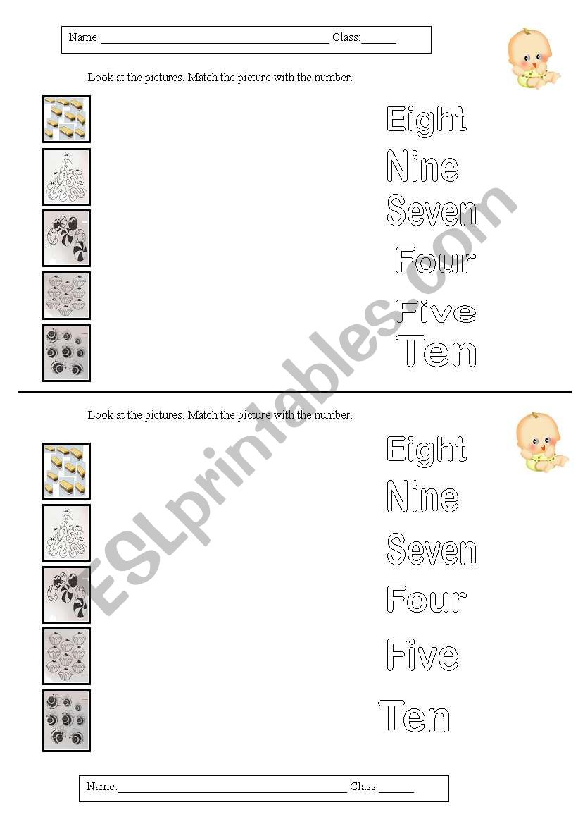 matching pictures to numbers worksheet
