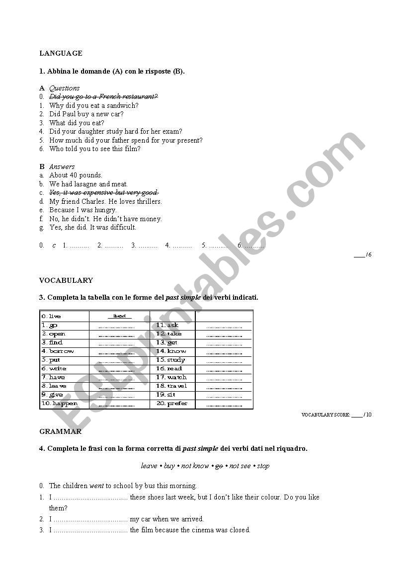 past simple worksheet