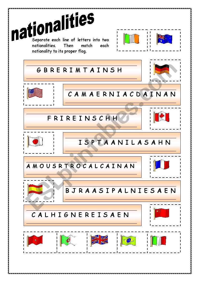 nationalities worksheet