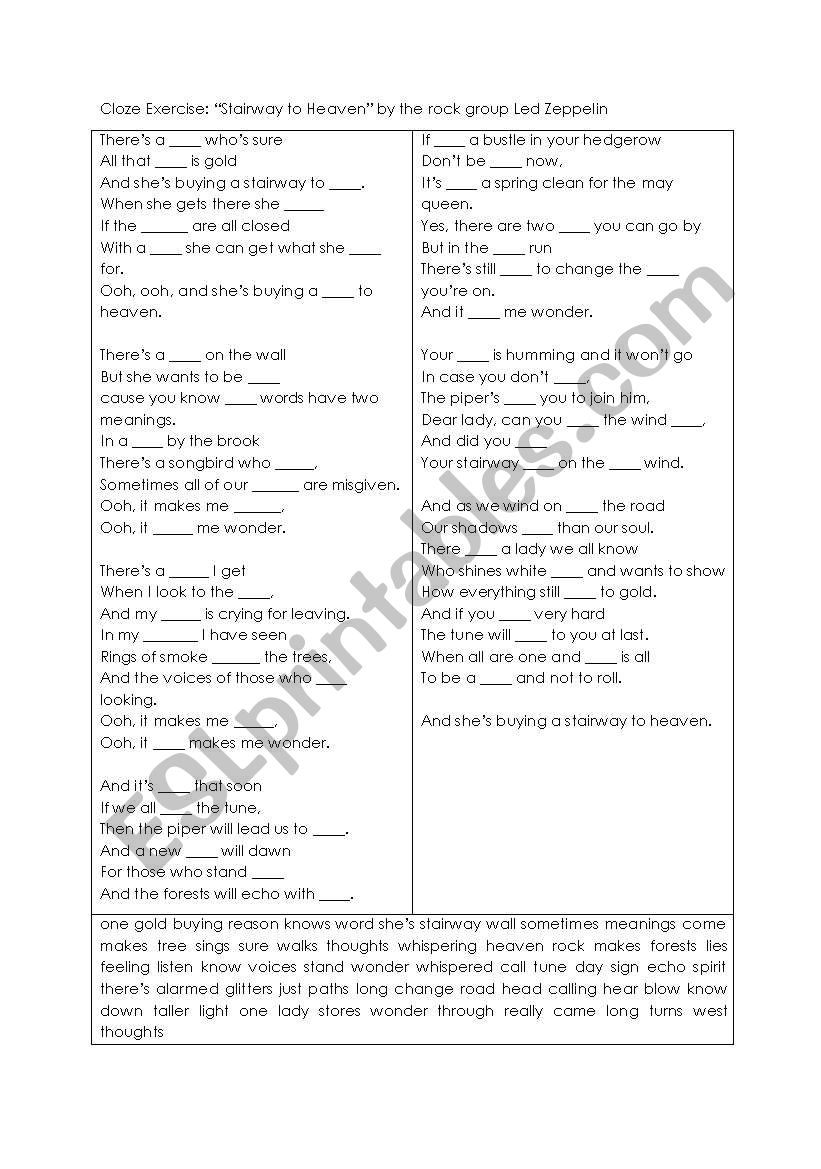 Stairway to Heaven worksheet