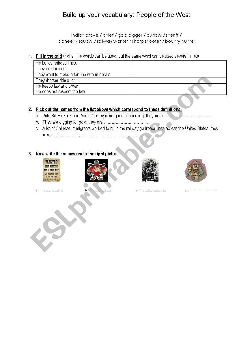 people of the West worksheet
