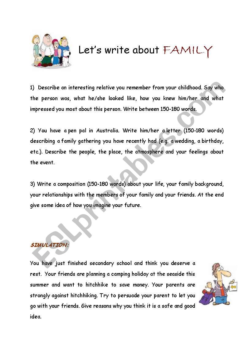 English worksheets: Let´s write about FAMILY